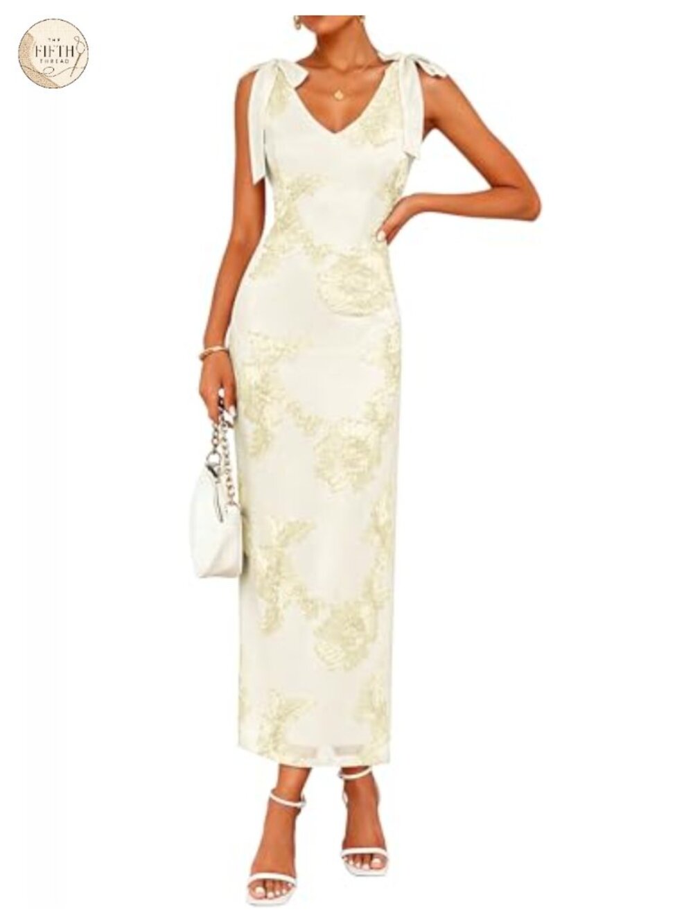 Floral Embroidered Maxi Dress Sleeveless V-Neck Backless Bodycon Cocktail